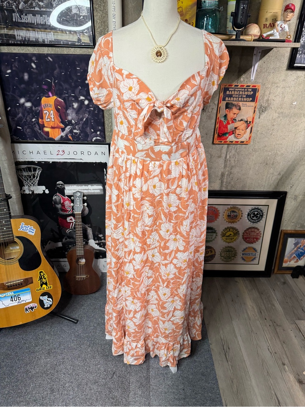 torrid Peach and White Floral Tie-Front Maxi Dress